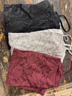 Ann Taylor Factory Lace Detail Bralette Set - Burgundy grey and black